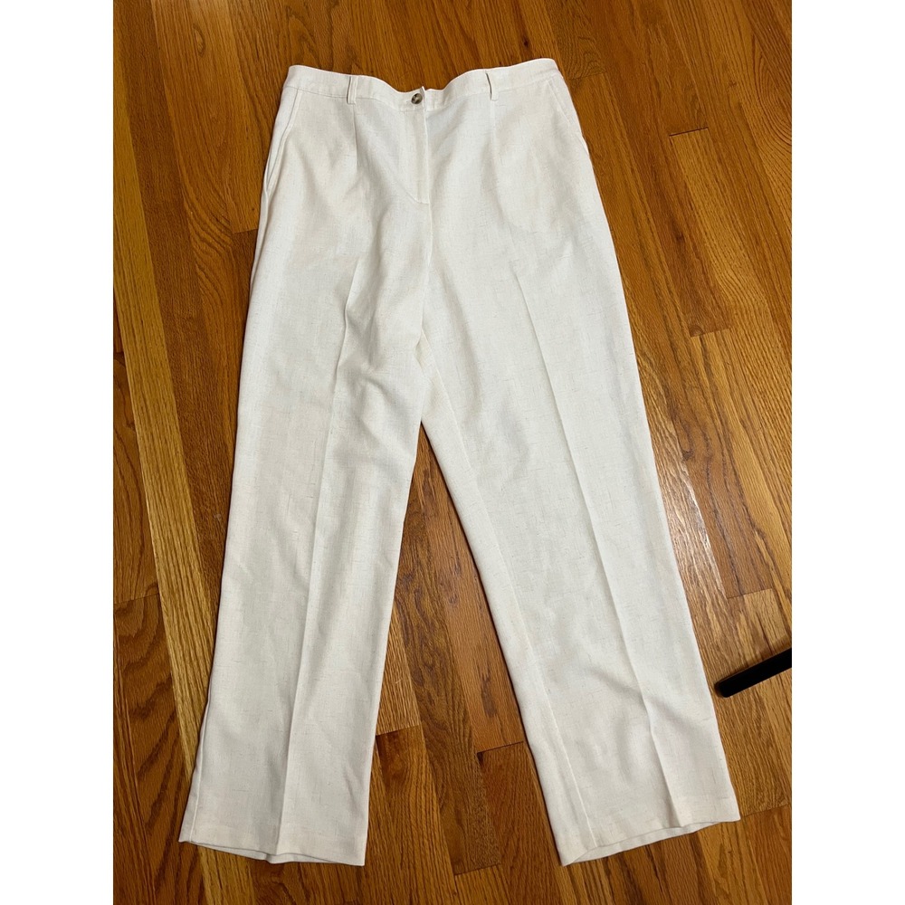 Koret High Rise Cream Linen Blend Straight Leg Trousers Side Elastic Pants 12